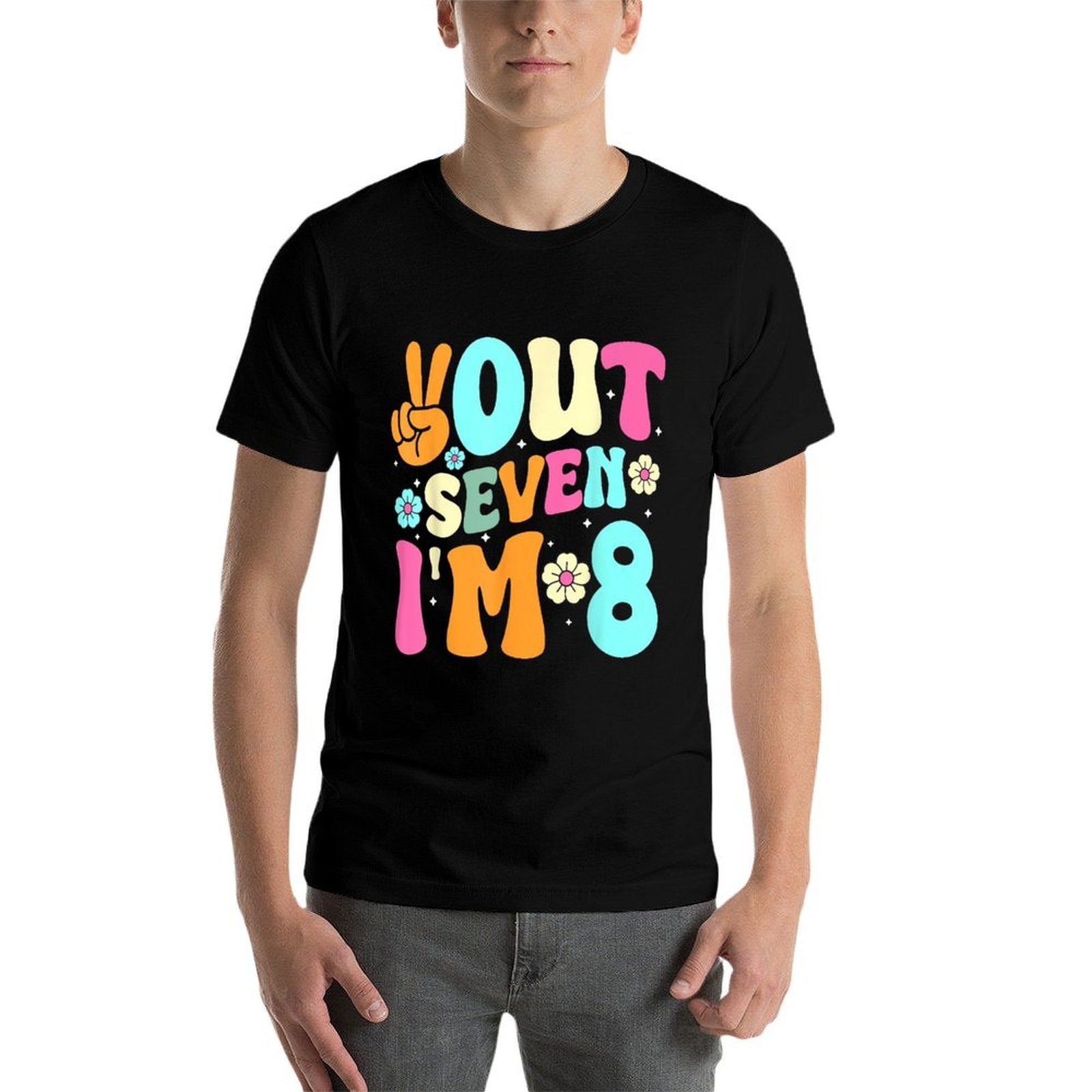 Peace Out Seven I'm 8 Kids 8th Birthday Eight Years Old  Heathered Texture T-Shirt