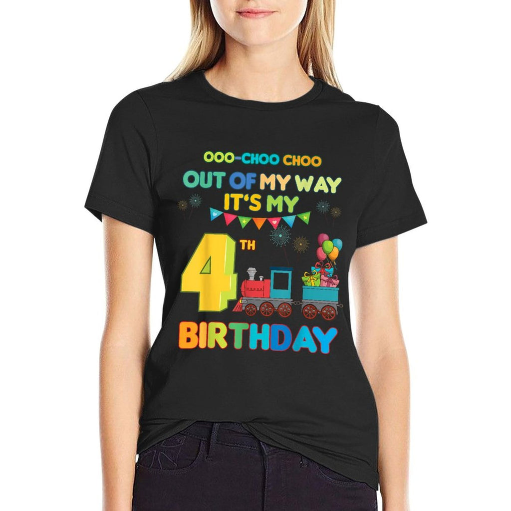Out of My Way It's My 4th Birthday Trains Party Kids 4 Year  Classic T-Shirt