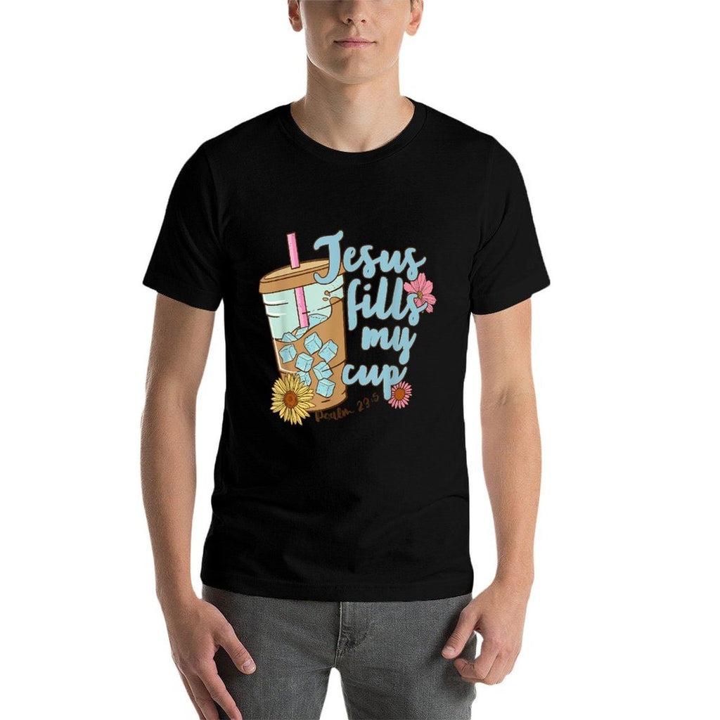 Jesus Fills My Cup Christ Ice Coffee Bible Flower Apparel  Vintage-inspired T-Shirt