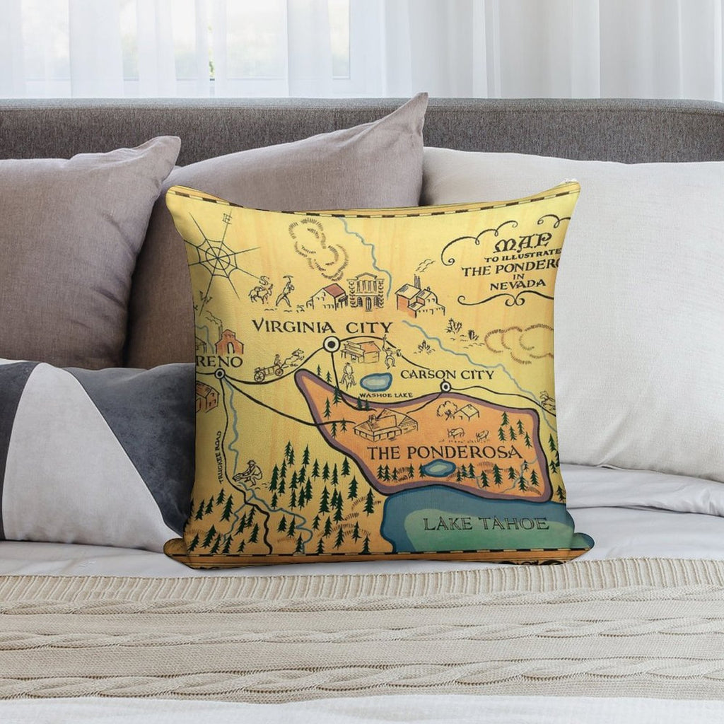 Map of The Ponderosa from 'Bonanza' Soft High-Density Material Throw Pillow