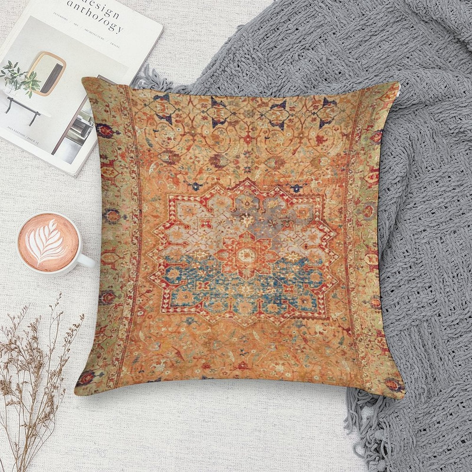 16th Century Persian Carpet Print Soft Style Accent Throw Pillow