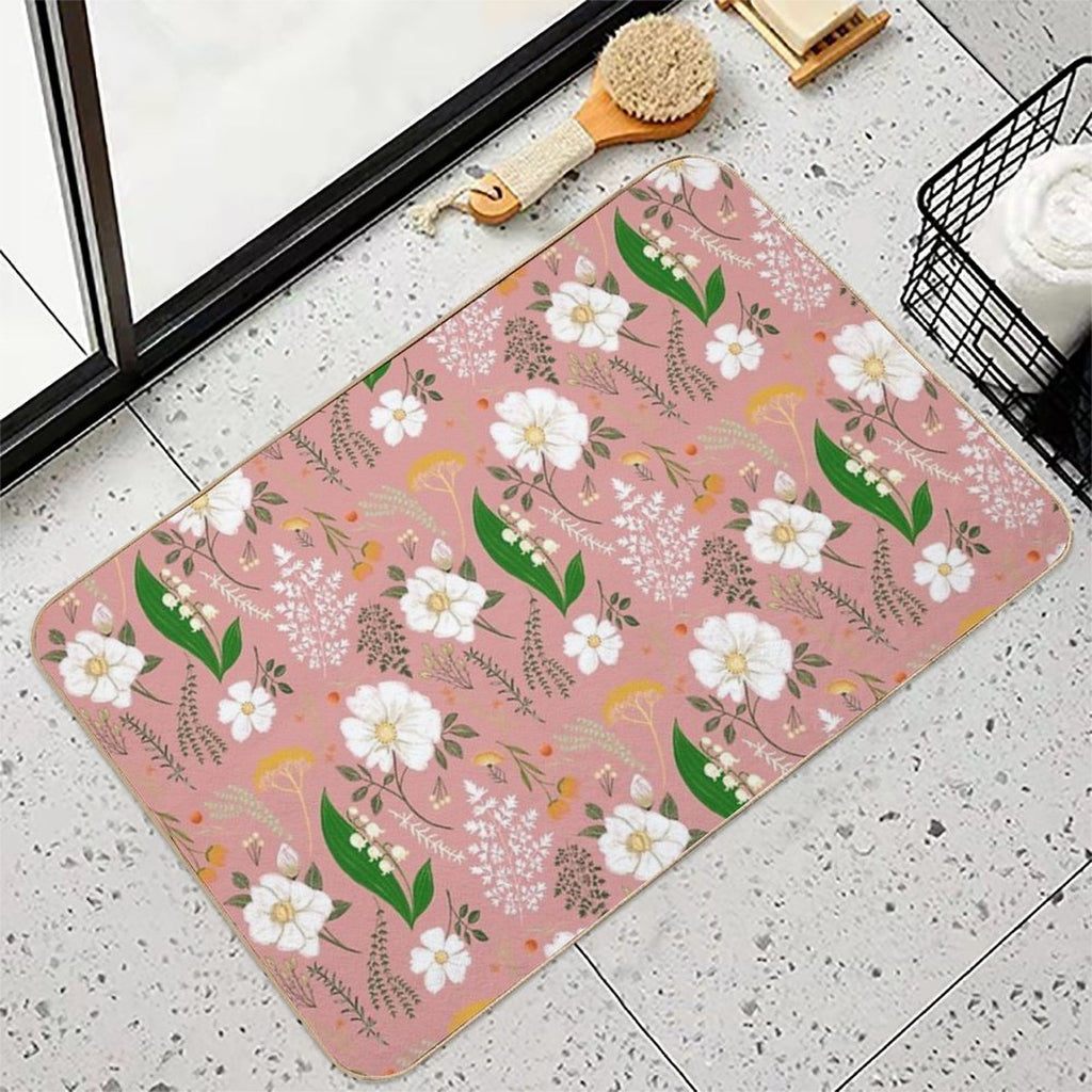 Garden Florals on Soft Pink.  Dirt-Trapping Bath Mat