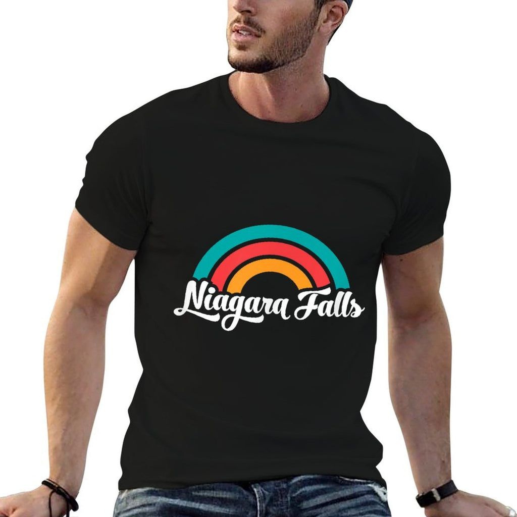 NIAGARA FALLS NY Retro Script Design With Rainbow  Heathered Texture T-Shirt