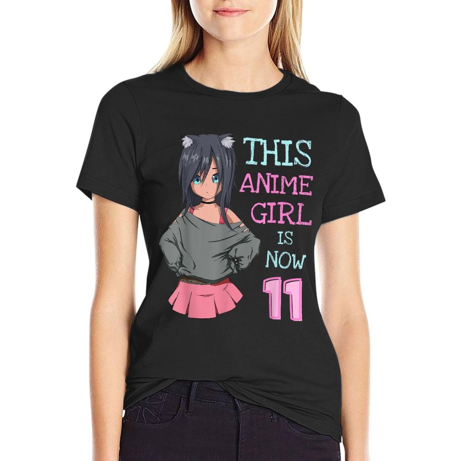 This Anime Girl Is Now 11 Years Old Birthday Girl Kawaii  Heathered Texture T-Shirt