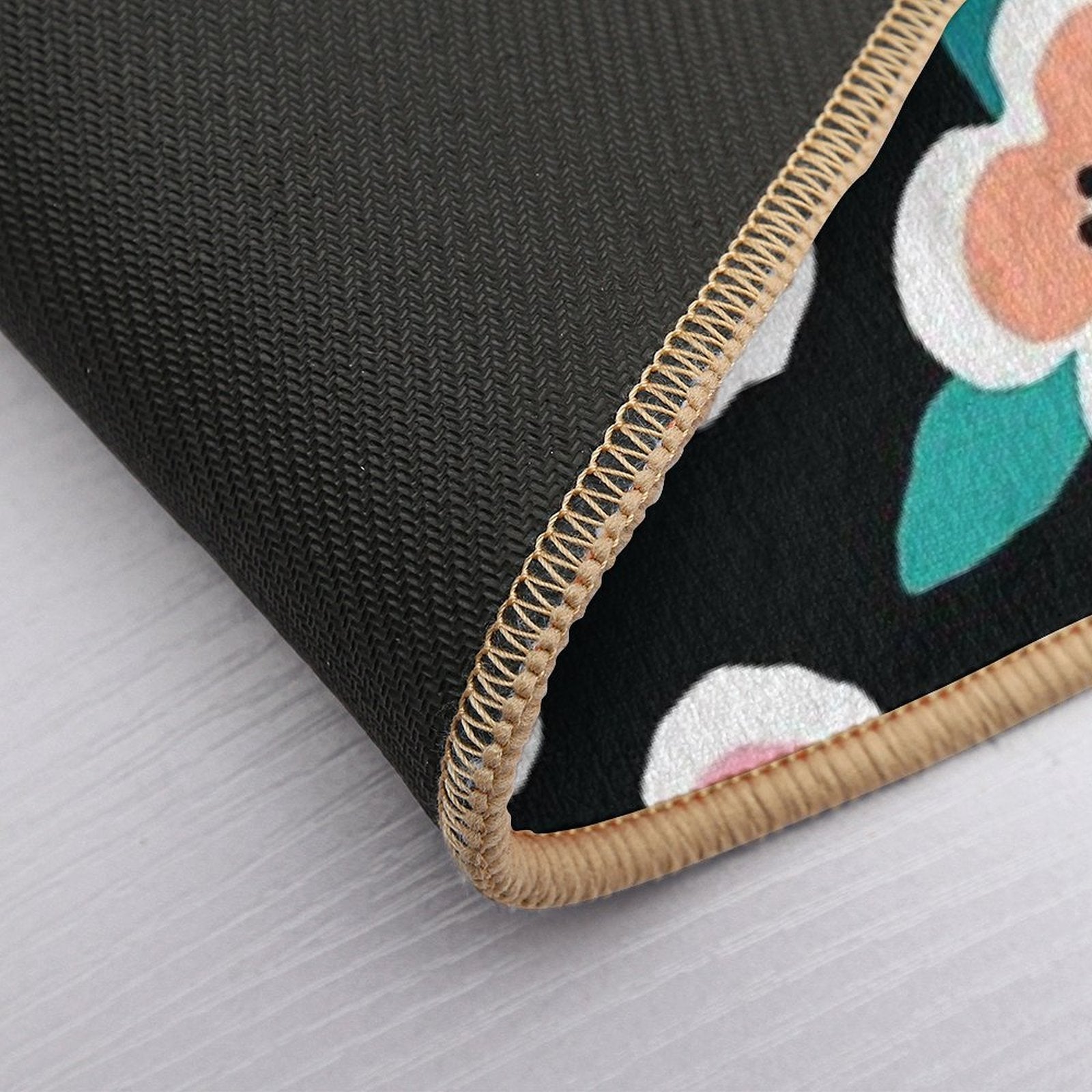 Scandi Briar Roses - Pink on Black  Anti-Trip Bath Mat