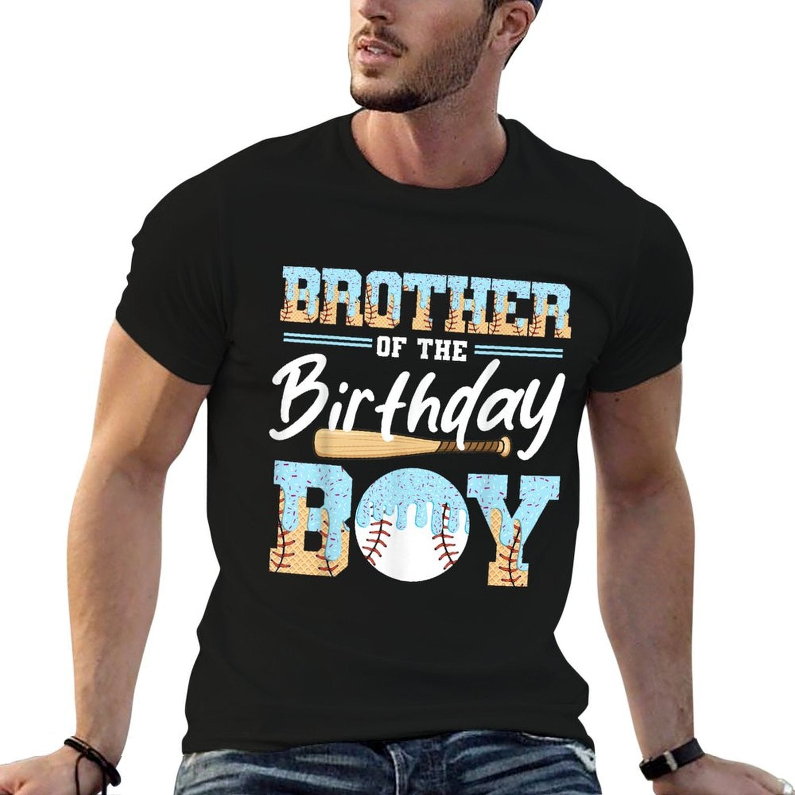 Baseball Ice Cream Drip Brother Of The Birthday Boy Baseball  Trendy Pattern T-Shirt