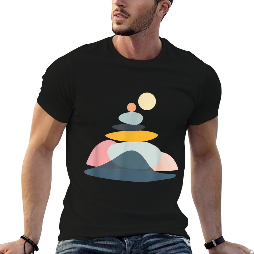 Minimalist Abstract Stacked Shapes Pastel Geometric Art  Relaxed-fit T-Shirt