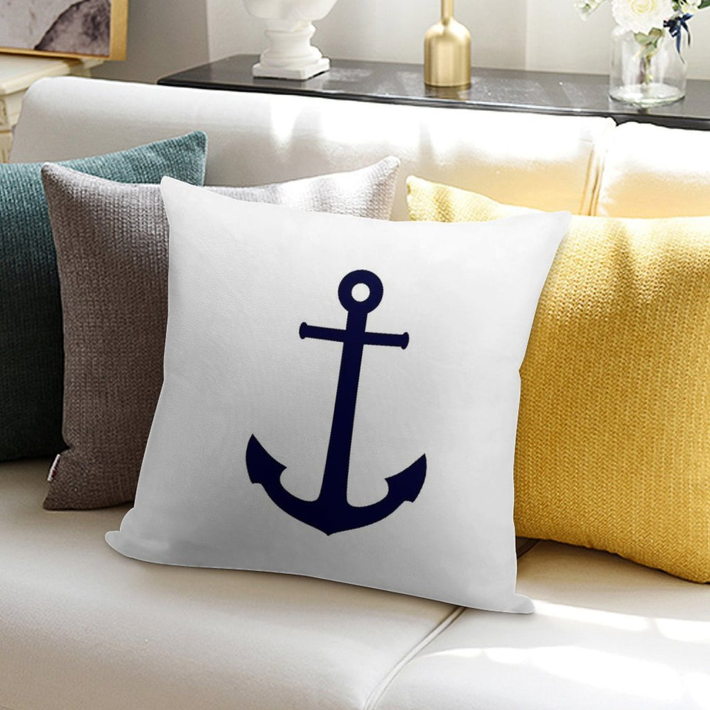 Navy Blue Anchor On White Soft Home Decor Throw Pillow