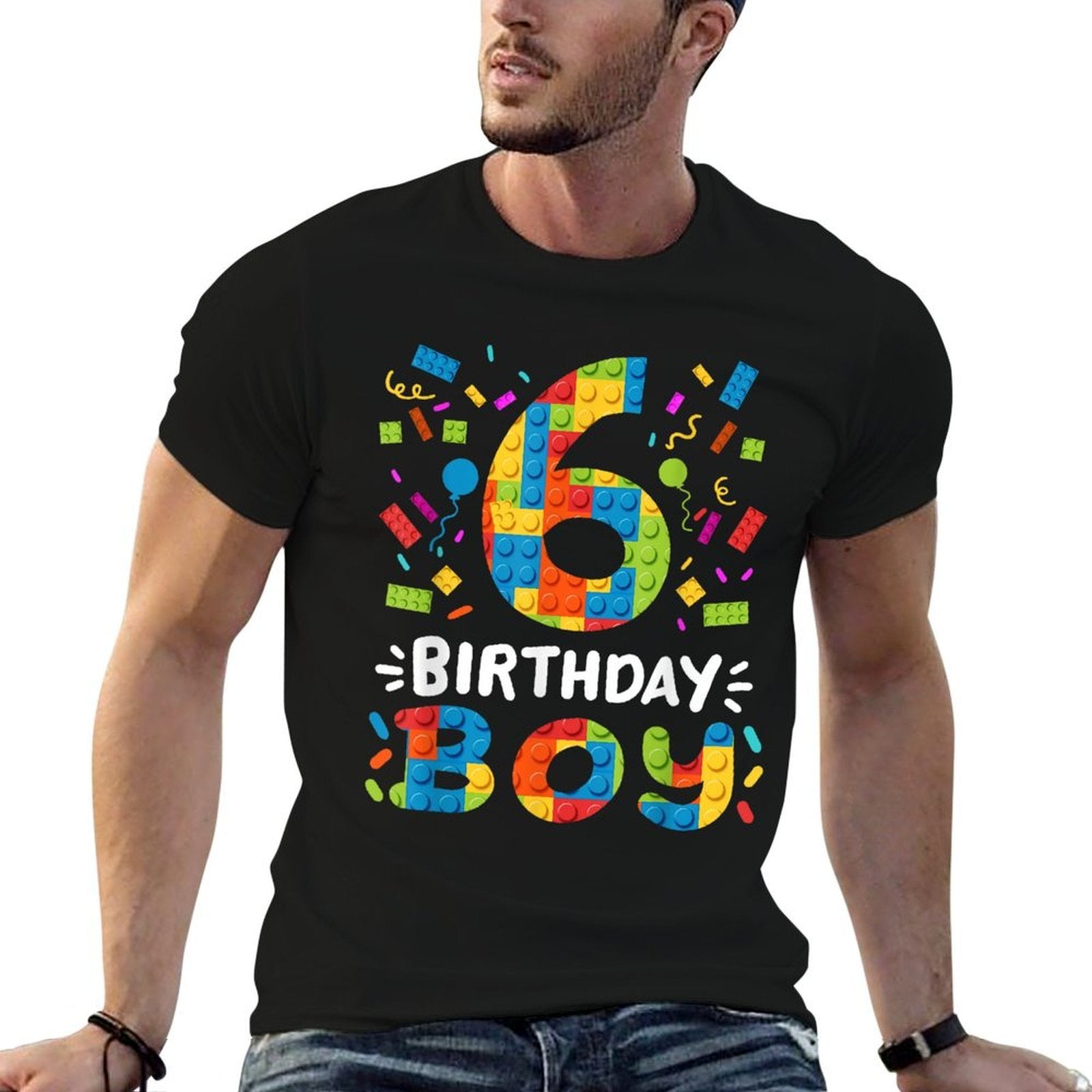 Kids 6 Years Old Building Blocks Builder 6th Birthday Boys  Durable T-Shirt
