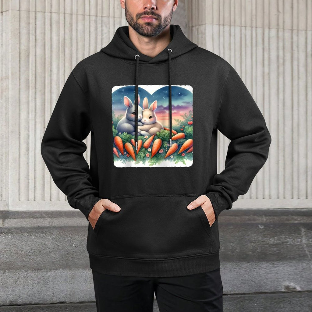 Rabbits Snuggle Among Heart-Carrots, Dusk Raglan Baseball Shrink-Resistant Hoodie