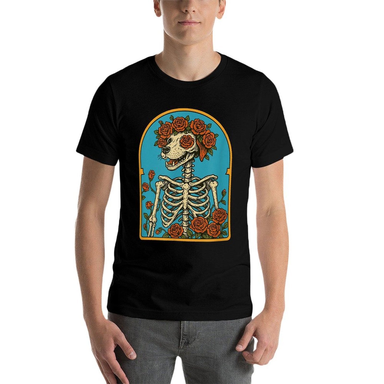 Floral Dog Skeleton,Grateful Skeleton Funny Halloween  Versatile T-Shirt