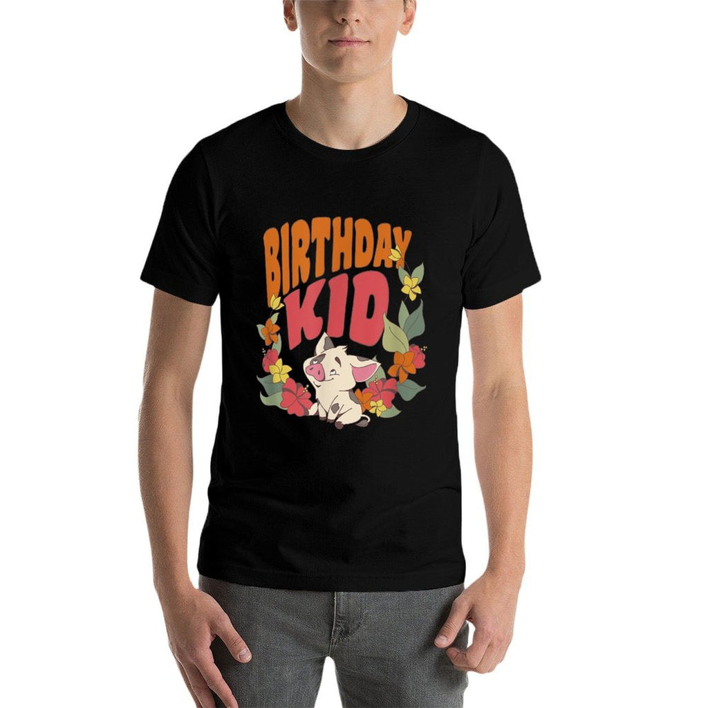 Disney Moana Birthday Kid Pua Floral Portrait  Polyester Blend T-Shirt