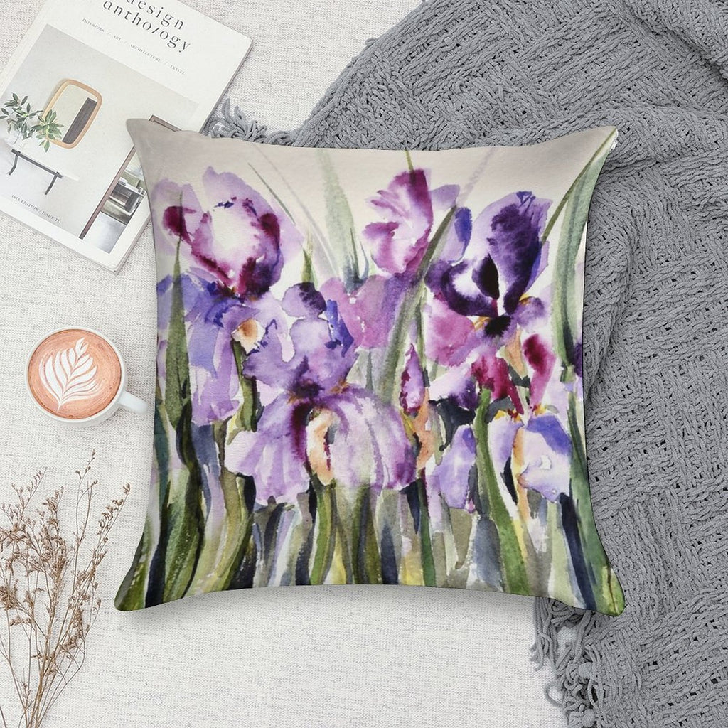 Purple Iris Art Watercolor Soft Decorative Cover Throw Pillow