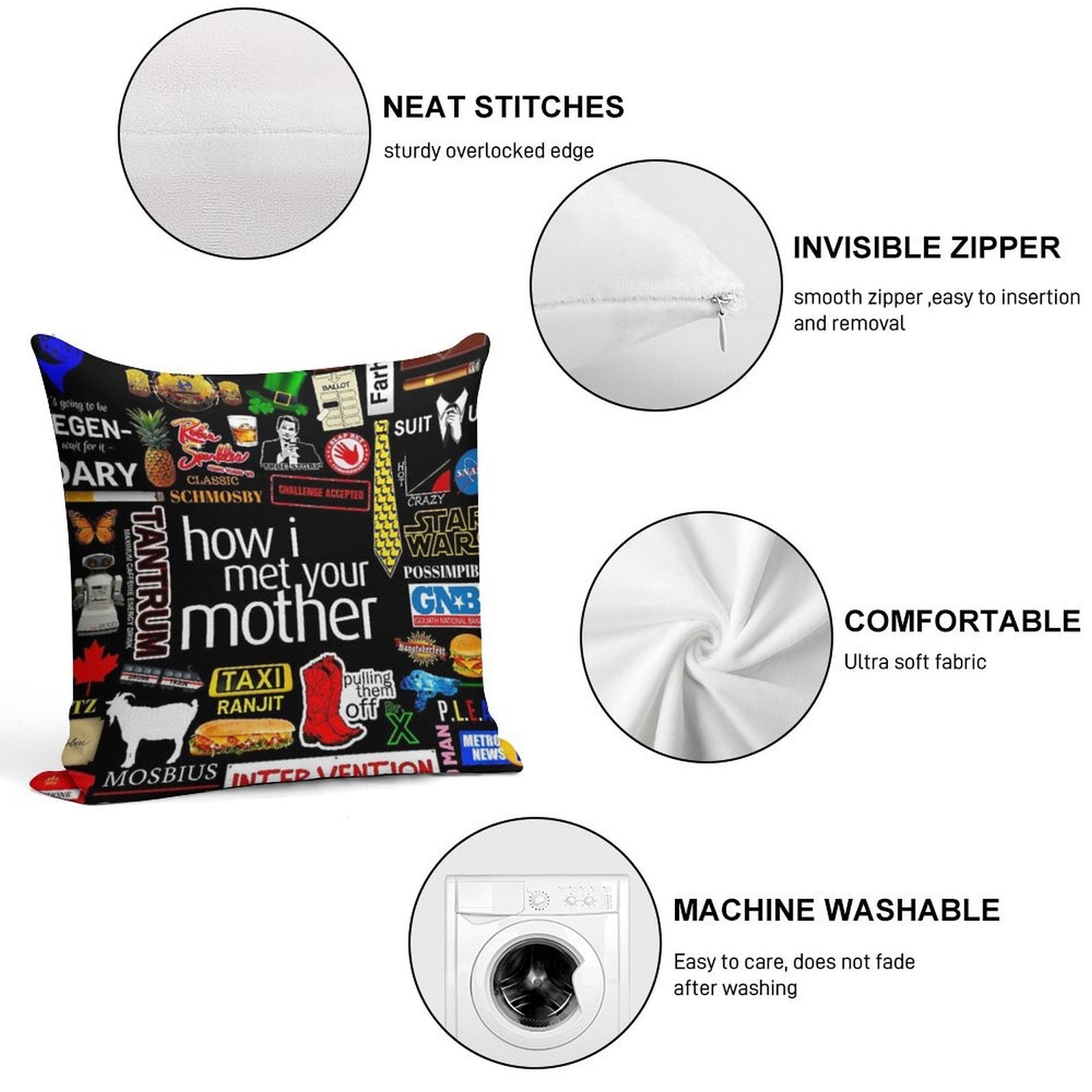 How I Met Your Mother Collage Poster Iconographic - Infographic Soft Skin-Friendly Throw Pillow