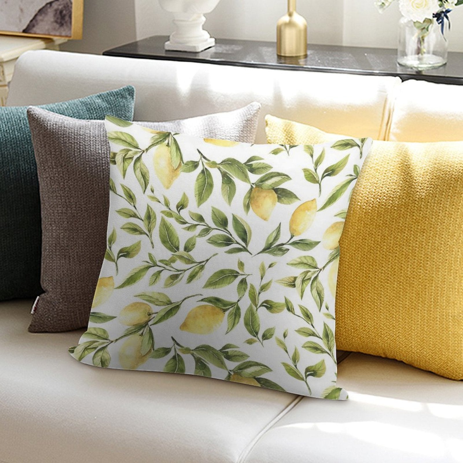 Summer Yellow Lemon Citrus And Green Foliage Soft Washable Throw Pillow