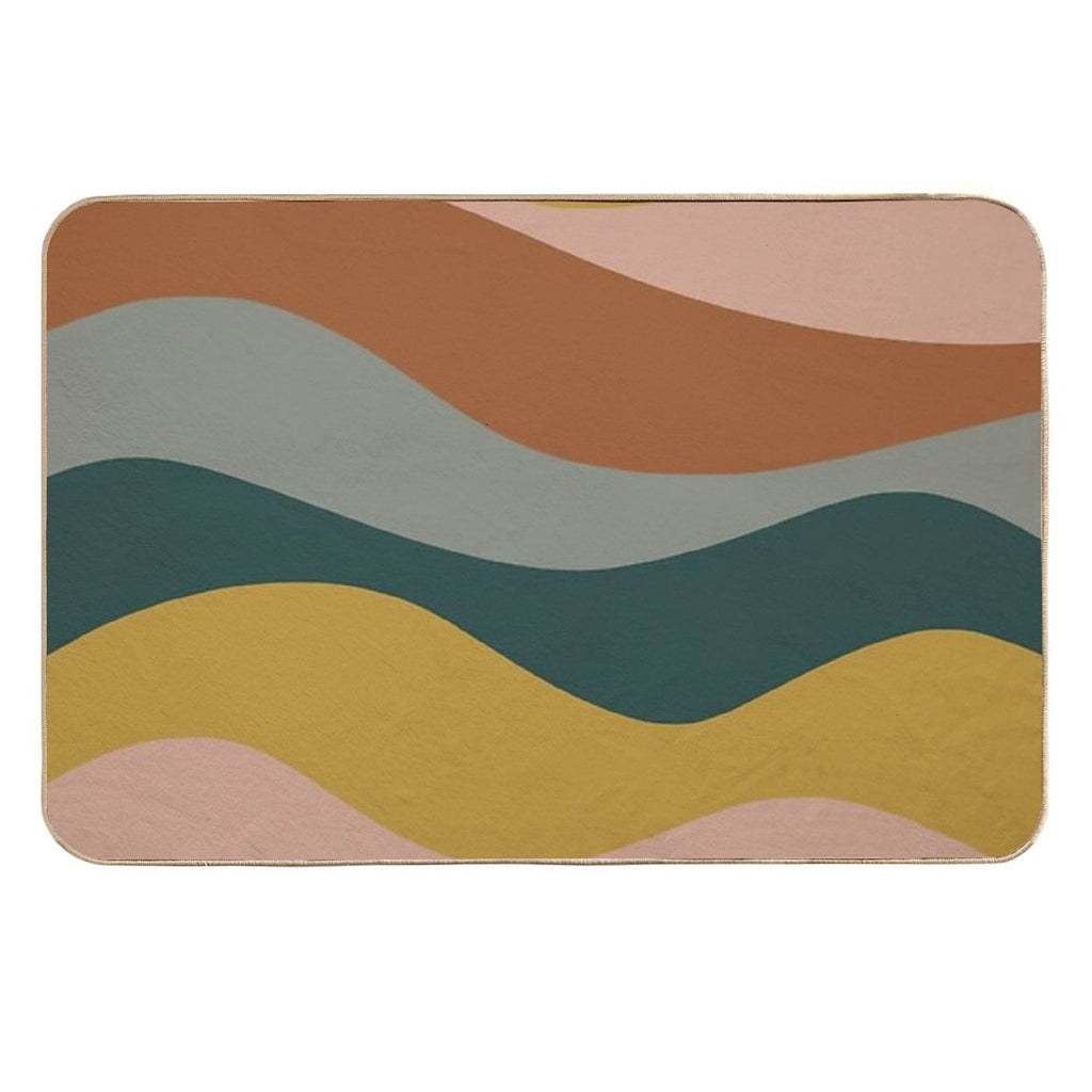 Retro Waves Minimalist Pattern Rust, Blush Pink, Gray, Navy Blue, And Mustard Gold  Anti-Trip Bath Mat