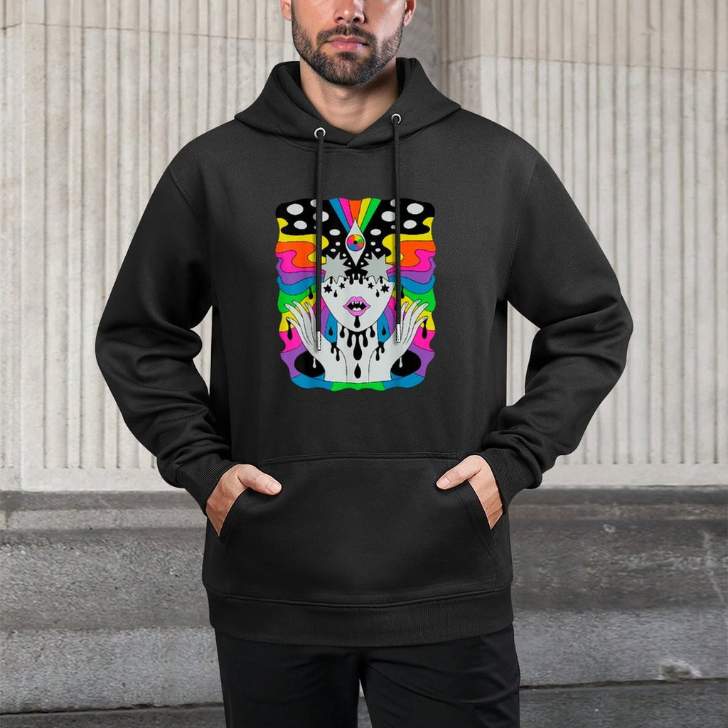 Colorful Psychedelic Girl Trippy Abstract Third Eye Vision Breathable Fabric Hoodie