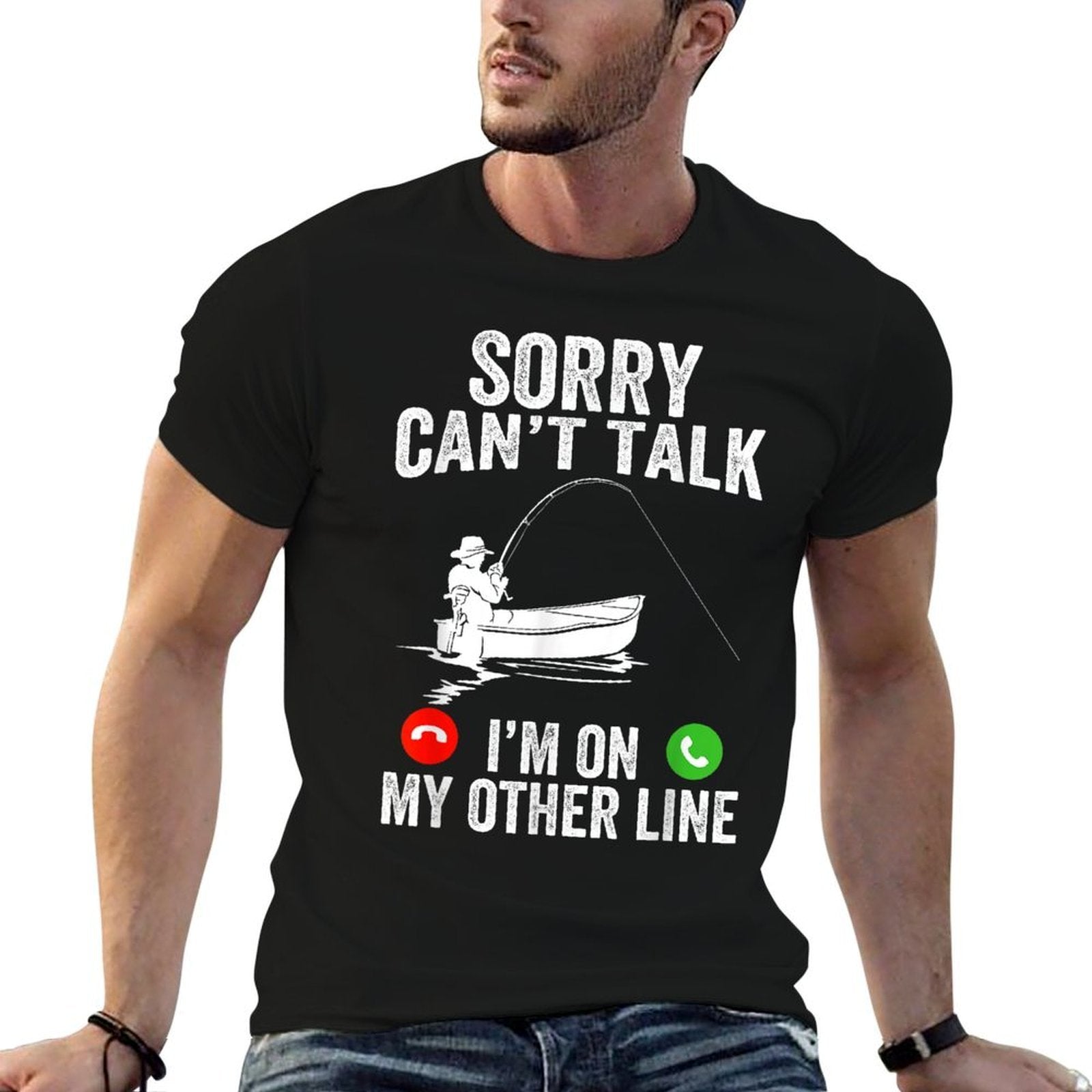 Funny Sorry I Cant Talk Im On My Other Line Fishing Man  Breathable T-Shirt