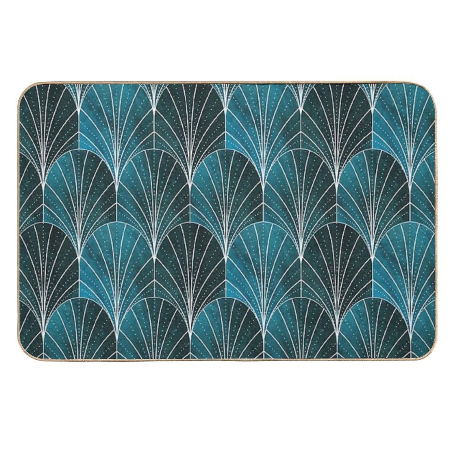 Art Deco Waterfalls  Textured Teal & White  Repositionable Bath Mat