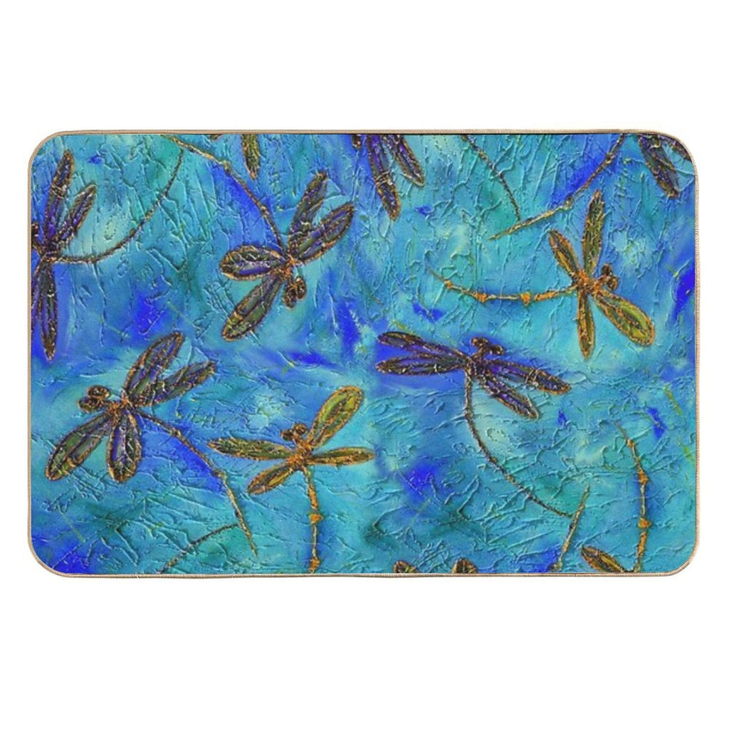Dragonfly Dance Blue Gold  High-Traffic Bath Mat