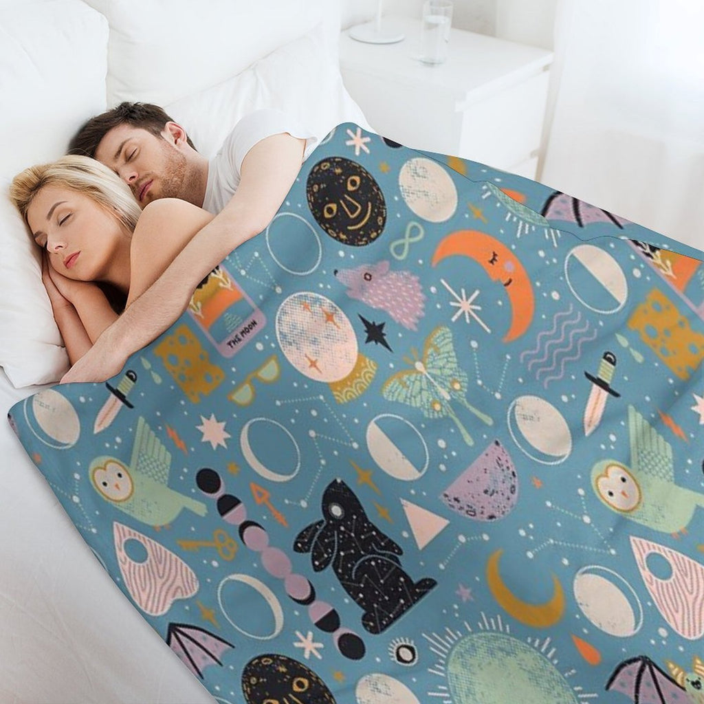 Lunar Pattern Blue Moon Wrinkle-free Throw Blanket