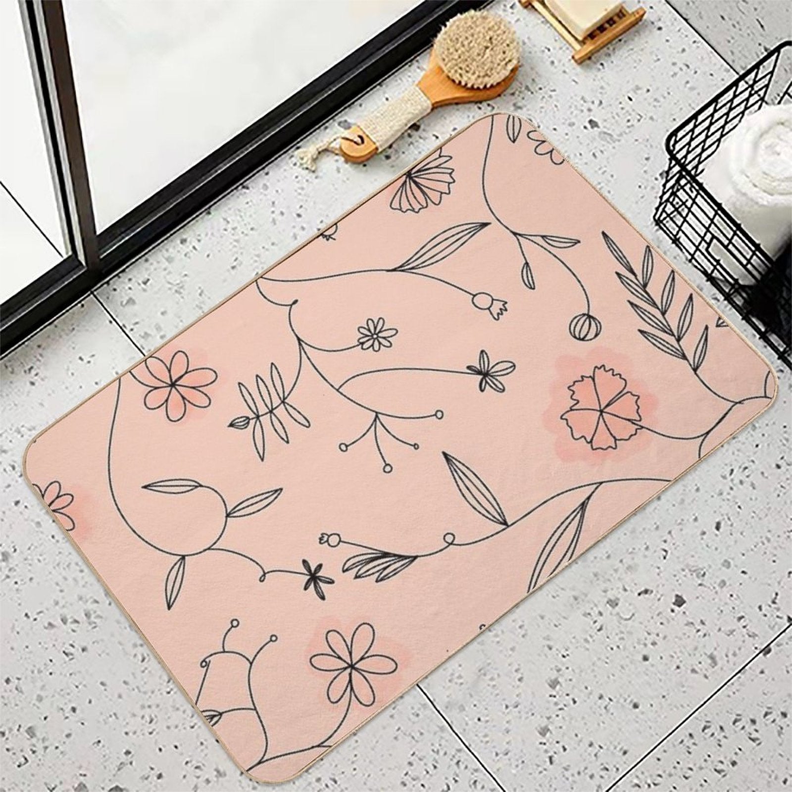 Pink Floral Boho Pattern  Non-Slip Bath Mat