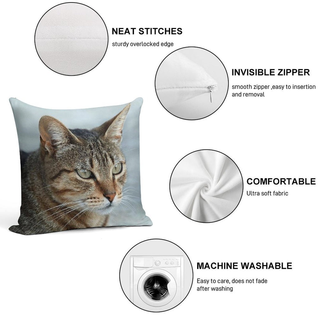 Stunning Tabby Cat CloseUp Photo Portrait Soft Bedroom Essential Throw Pillow