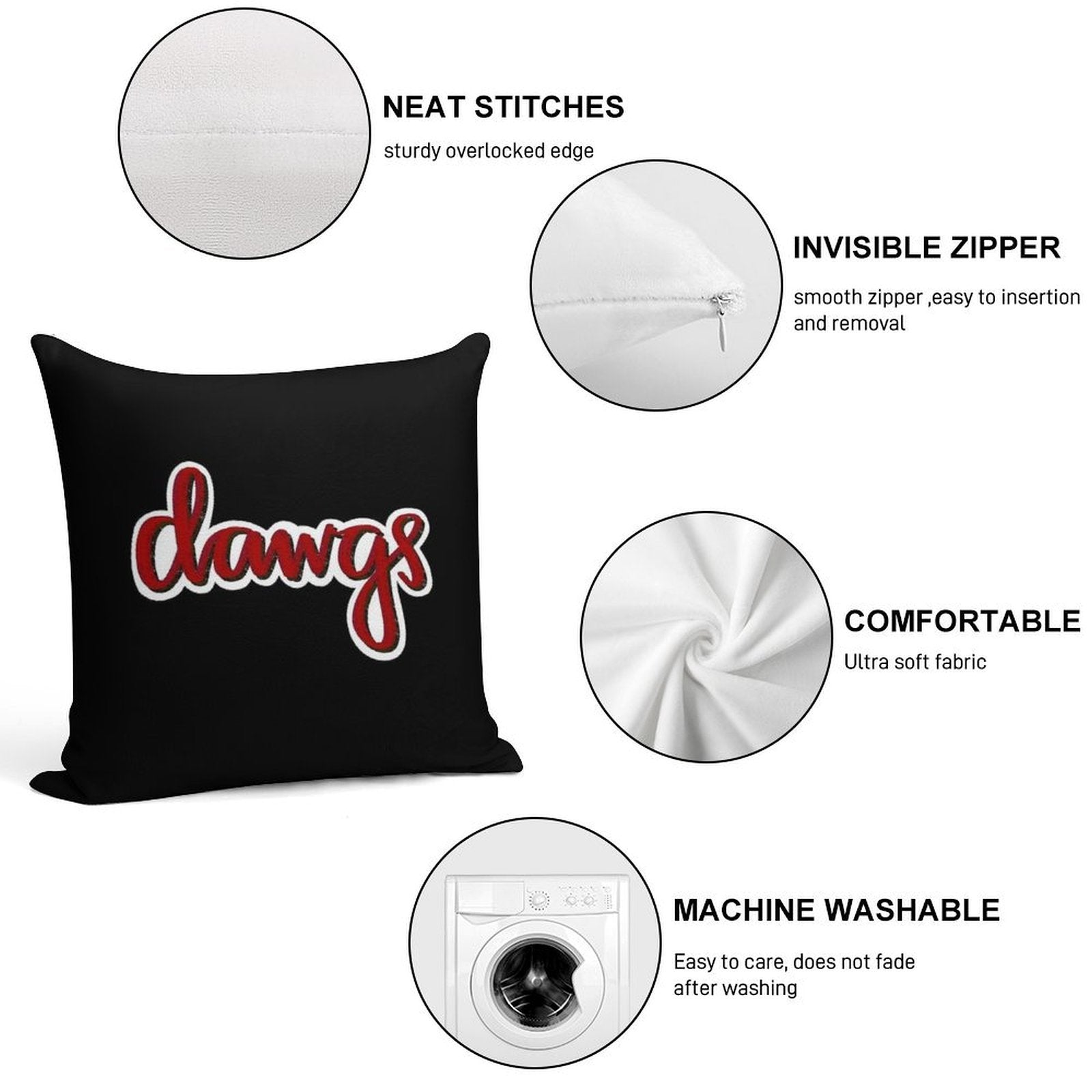Dawgs Retro Calligraphy Soft Ultra-Soft Texture Throw Pillow