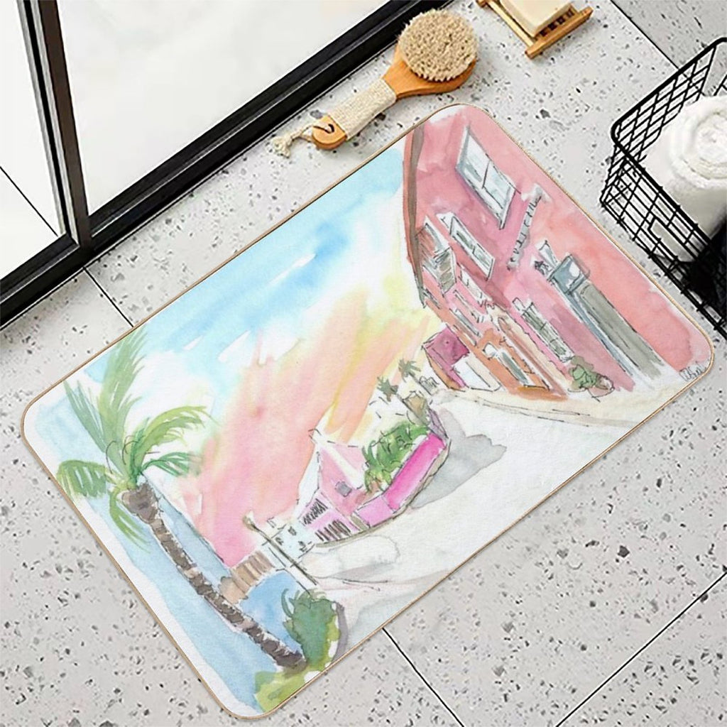 Sunny Bermuda Street Scene In St George's  Long-Lasting Bath Mat