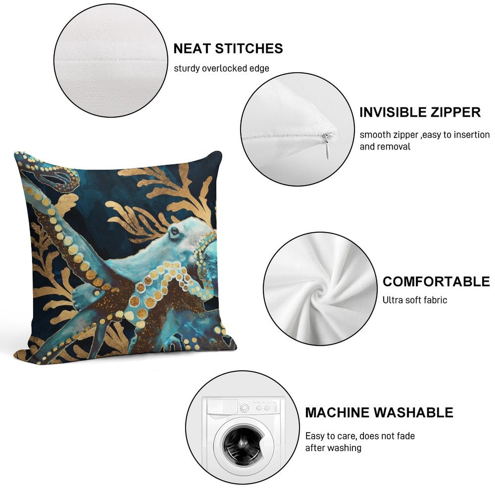 Indigo Octopus Soft Style Accent Throw Pillow