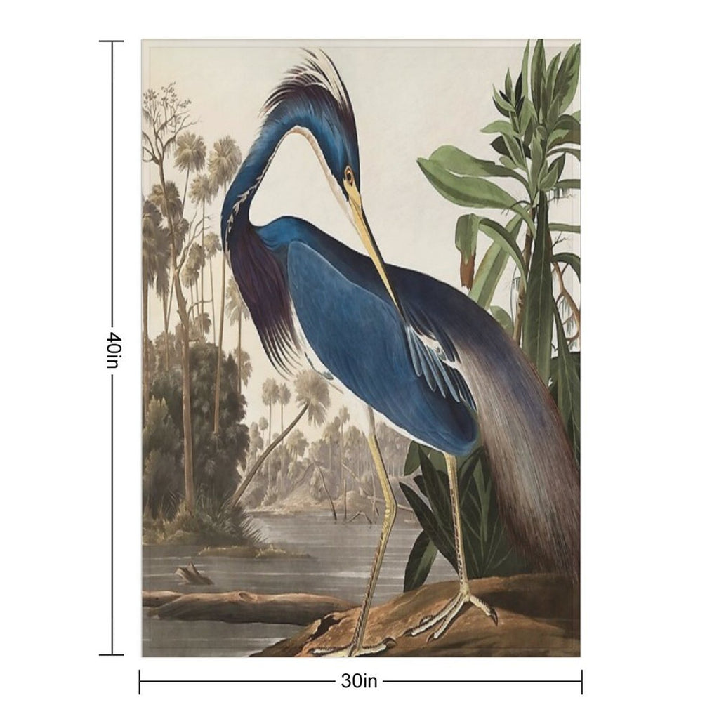 Blue Heron Vintage Tropical Bird Eco-conscious Throw Blanket