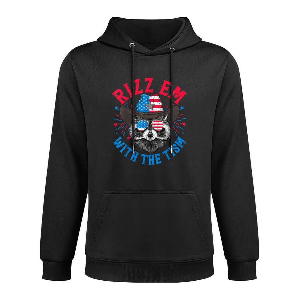 Rizz Em With The Tism Raccoon 4th of July Funny Autism Meme Machine Washable Hoodie