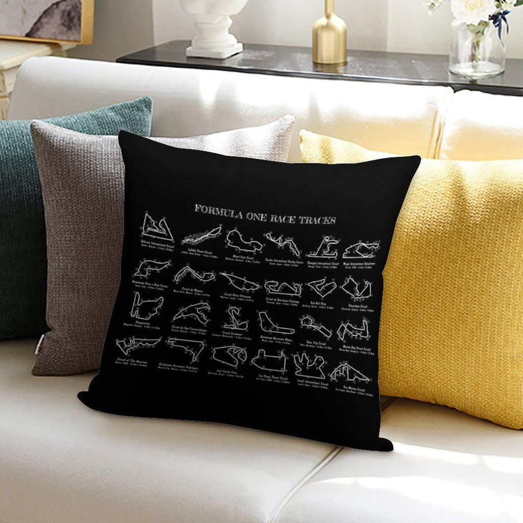 F1 Race Tracks  (White Stencil-No Background) Soft Home Decor Throw Pillow
