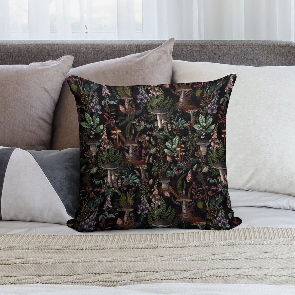 Vintage Mysterious Mushrooms Forest Botanical Botanical Night Garden Pattern NightGarden Soft Gift Ready Throw Pillow