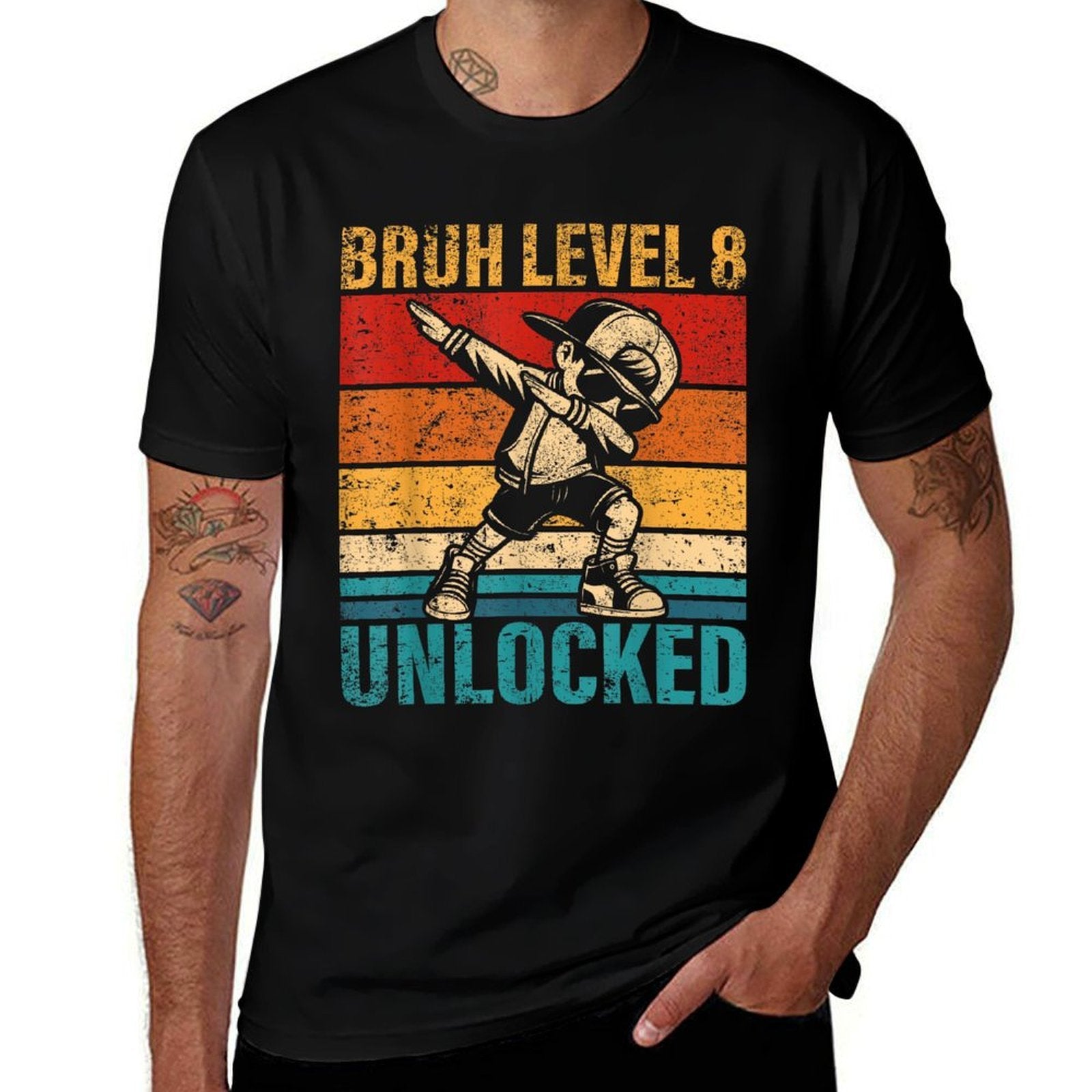 8 Years Old Birthday Dabbing Boy Bruh Level 8 Unlocked  Polyester Blend T-Shirt