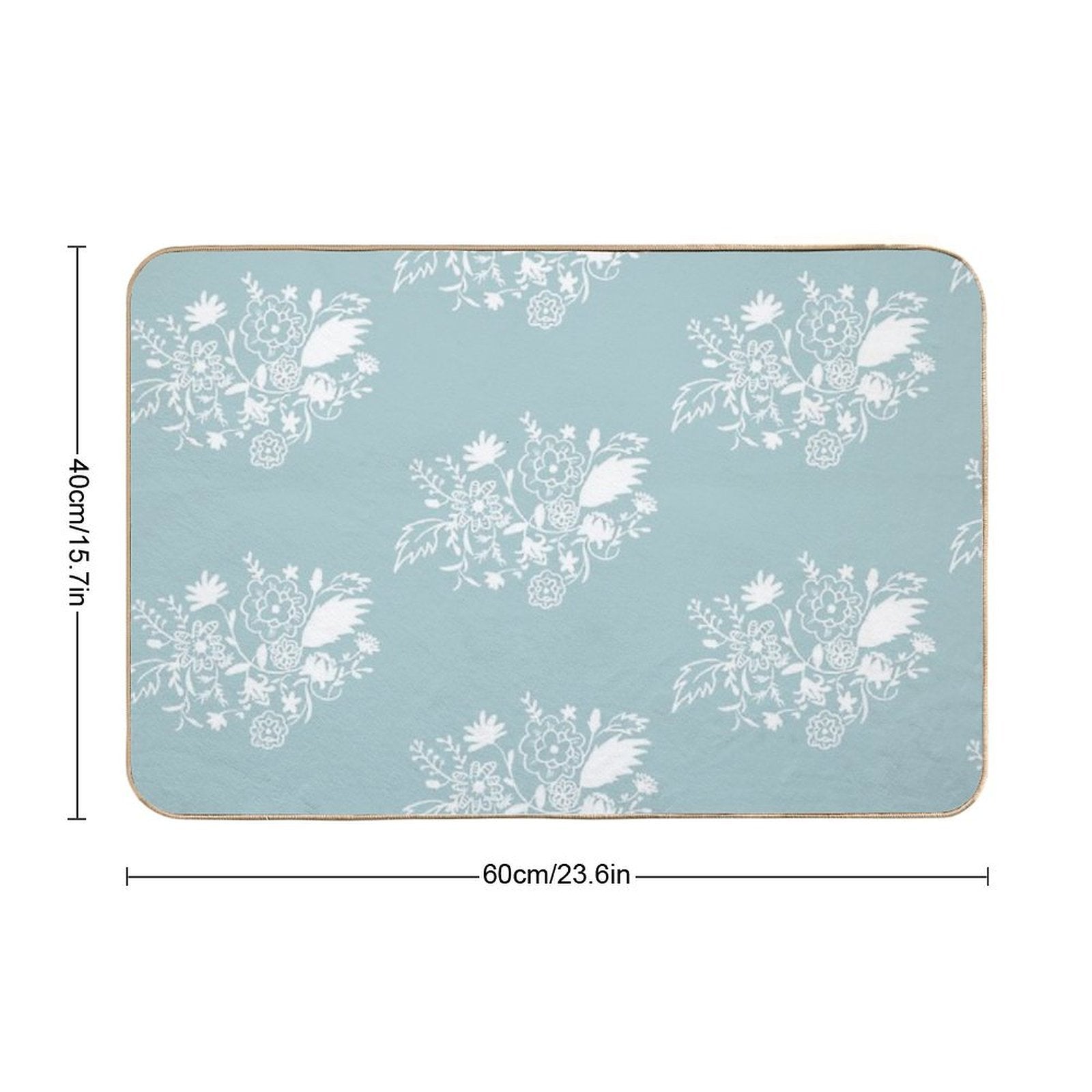 White Abstract Floral Patterns with Sky Blue Background  Toxin-Free Bath Mat