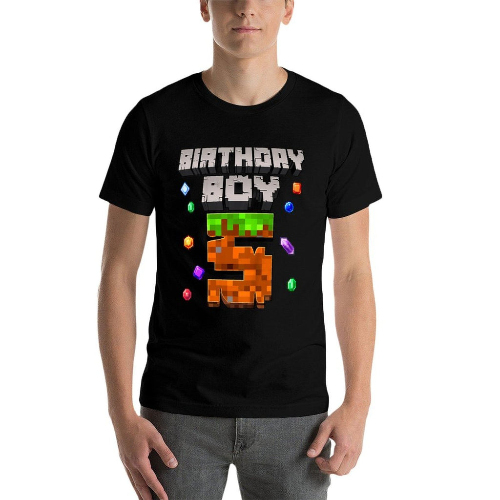 Kids 5th Birthday Boy 5 Video Gamer Pixel Number Five Bday Party  Fade-proof Color T-Shirt