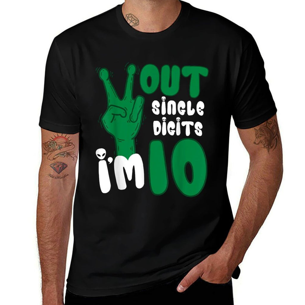 Peace Out Single Digits Alien I'm 10 Years Old Birthday UFO  High-quality Stitching T-Shirt
