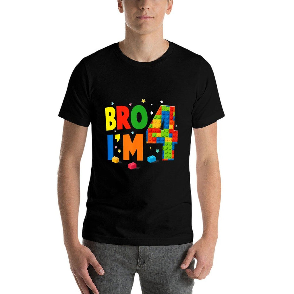 Birthday Boy Bro I’m 4 Year Old Building Blocks Brick  Summer-ready Fabric T-Shirt