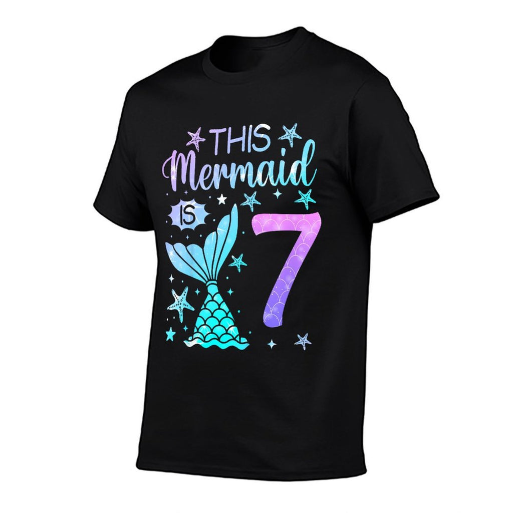 7th Birthday Girl 7yr Seven 7 Year Old Mermaid Bday Comfortable T-Shirt