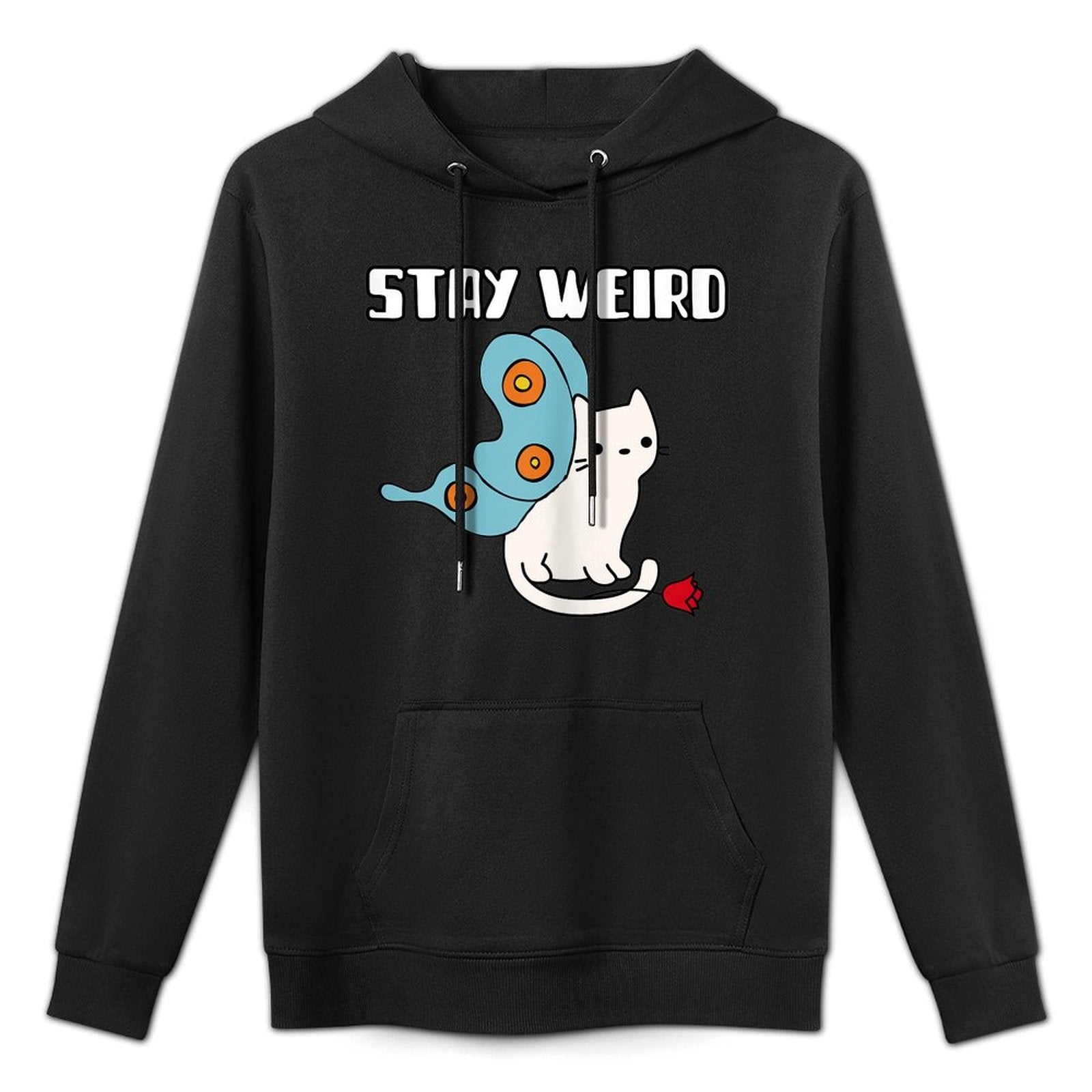 Cute Butterfly Cat And Flower Stay Weird Girl Shrink-Resistant Hoodie