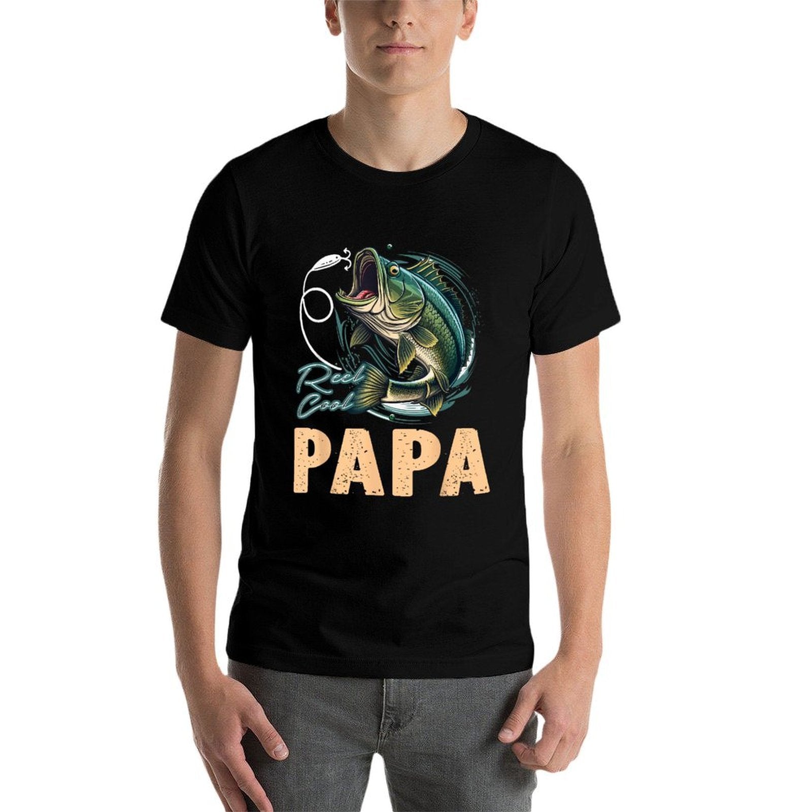 Fathers Day Funny Fisherman Reel Cool Papa Fishing Lover  Ribbed Collar T-Shirt