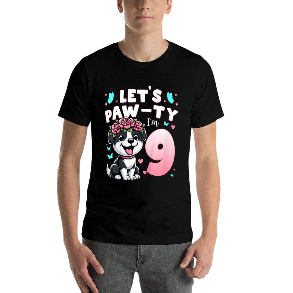 Kids Let's Paw-ty 9th Birthday Girl Dog Puppy Lover 9 Years Old  Classic T-Shirt