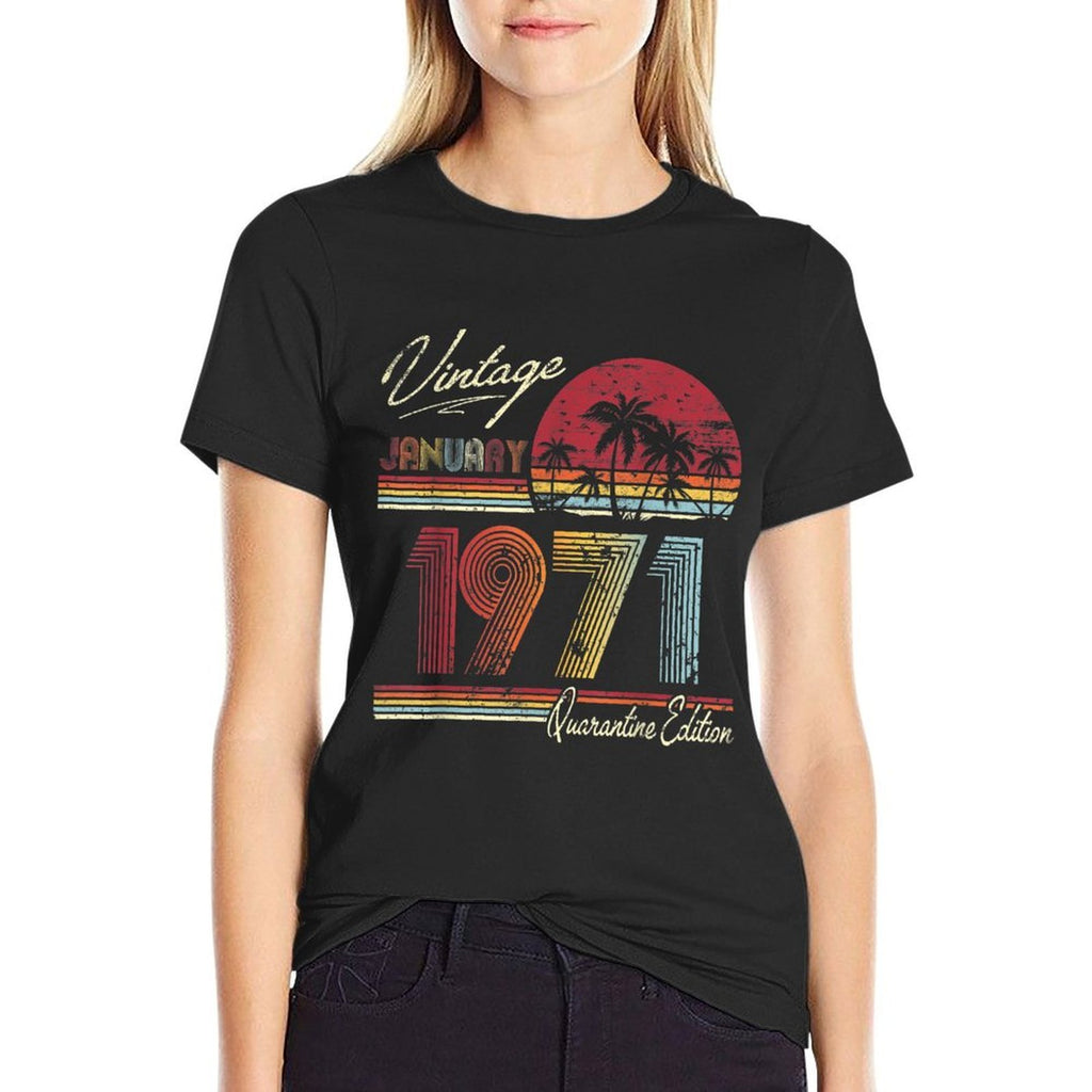 Retro 50th Birthday January 1971 50 Quarantine Birthday  Ribbed Collar T-Shirt