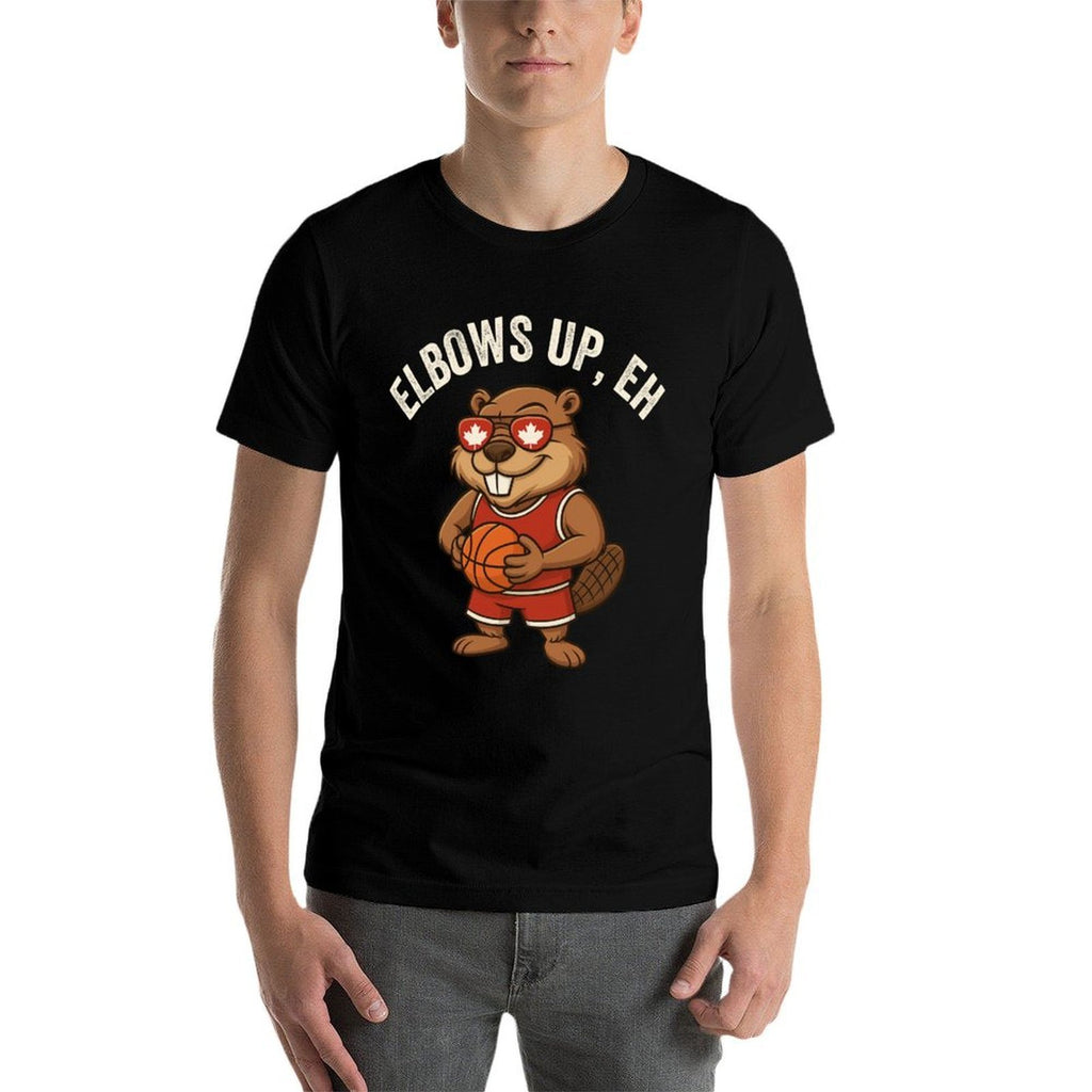 Elbows Up Eh Beaver Maple Leaf Funny Canada BasketBall  Stretchy T-Shirt