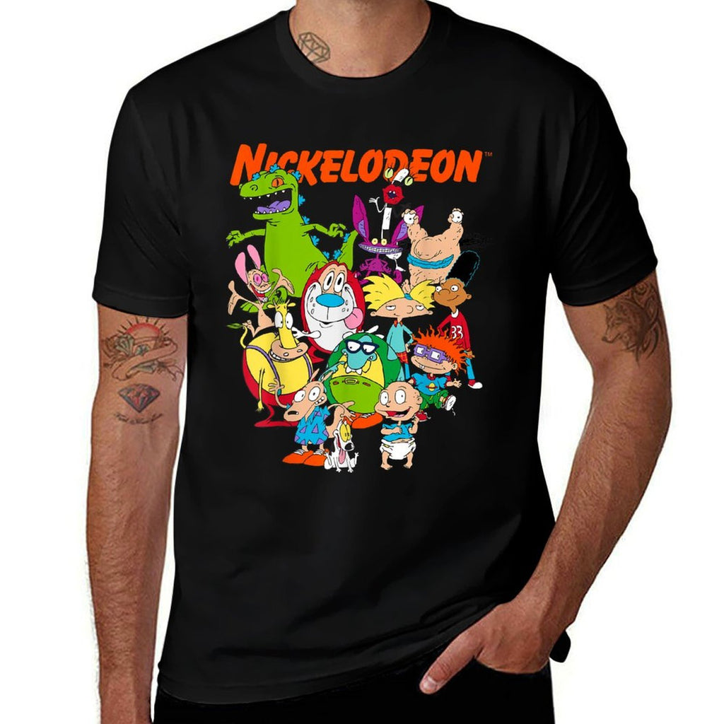 Nickelodeon Group Shot All Retro 90s Characters  Heathered Texture T-Shirt