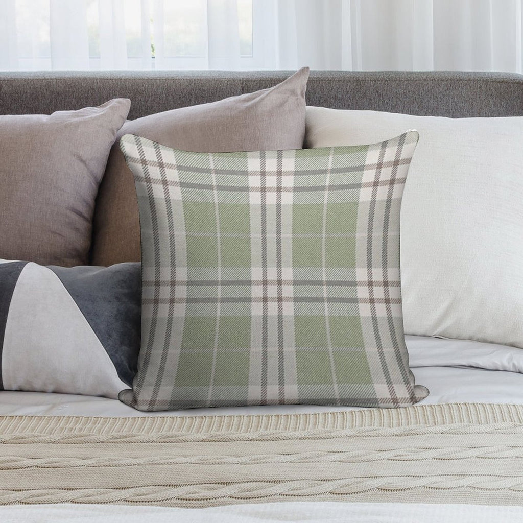 Sage Green Plaid Soft Anti-Pilling Throw Pillow