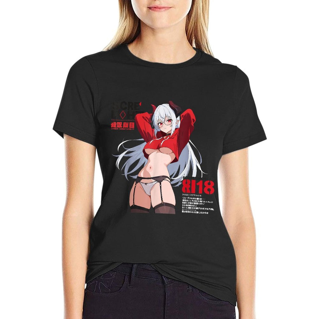 Waifu Sexy Anime Girl Glasses Horns Japanese Style  Soft T-Shirt