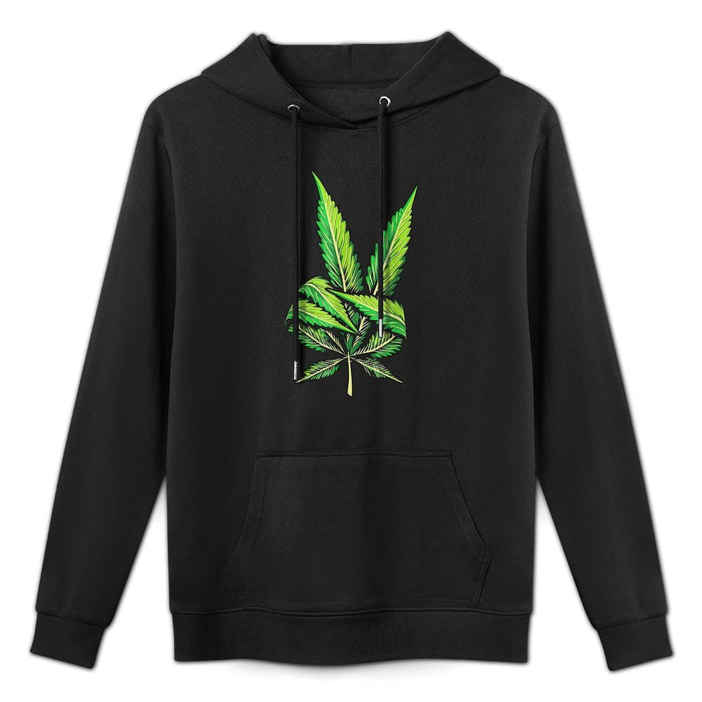 Weed Leaf Marijuana Leaf Hand Peace Sign Hand 420 Cannabis Shrink-Resistant Hoodie