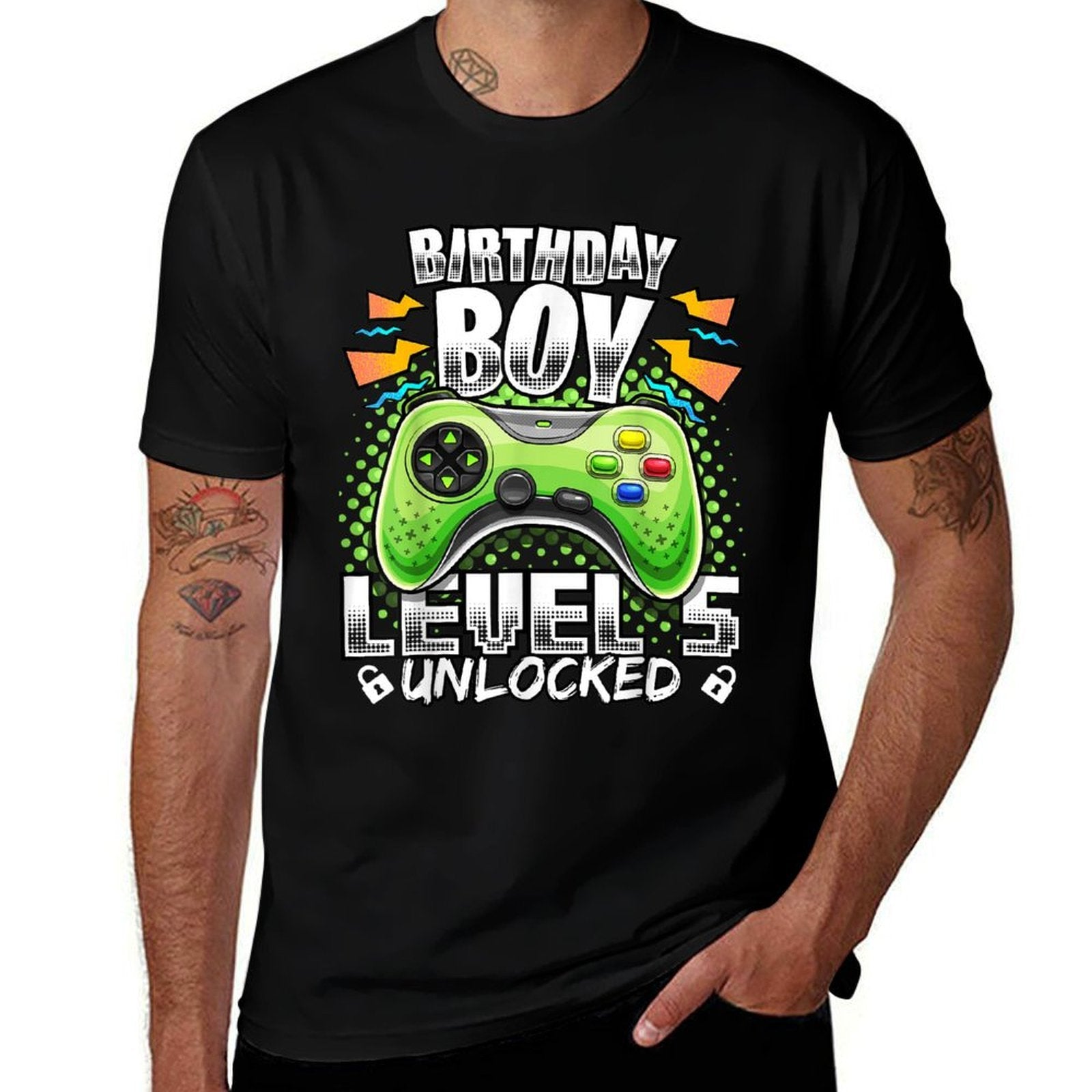 Level 5 Unlocked Video Game 5th Birthday Gamer Gift Boys  Rolled Sleeves T-Shirt